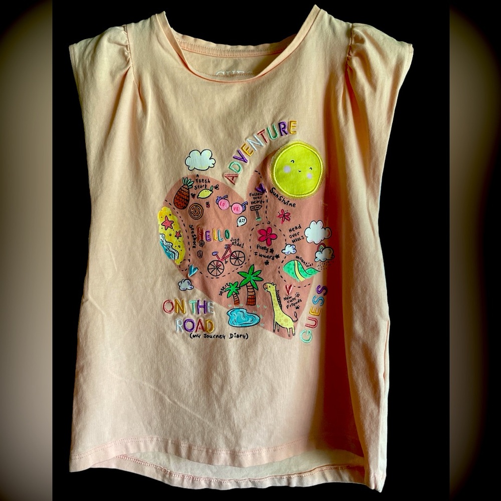 Guess Girls‎ Peach Pink Organic Cotton Adventure Graphic T-Shirt Size 6
